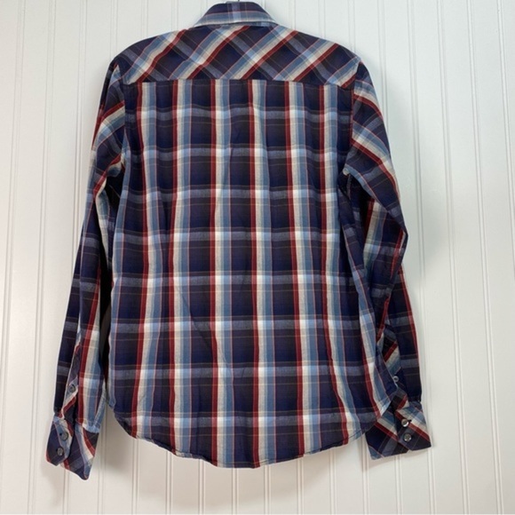 Buckle Black Button Up Shirt‎ Men Small Long sleeve Slim Fit Plaid - Picture 2 of 12